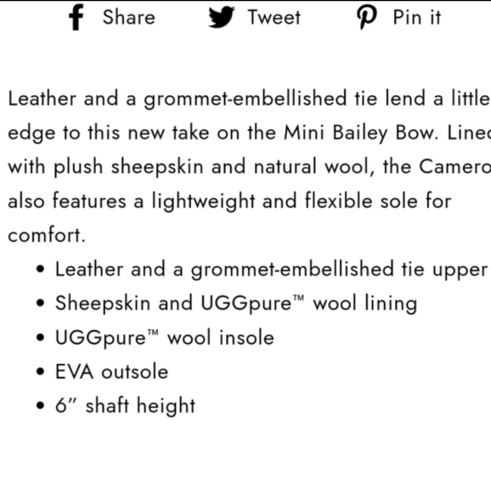UGG Shearling Cameron Grommet Bow Chestnut Brown 6in Ankle Boot Winter Woman 9 - Picture 10 of 12